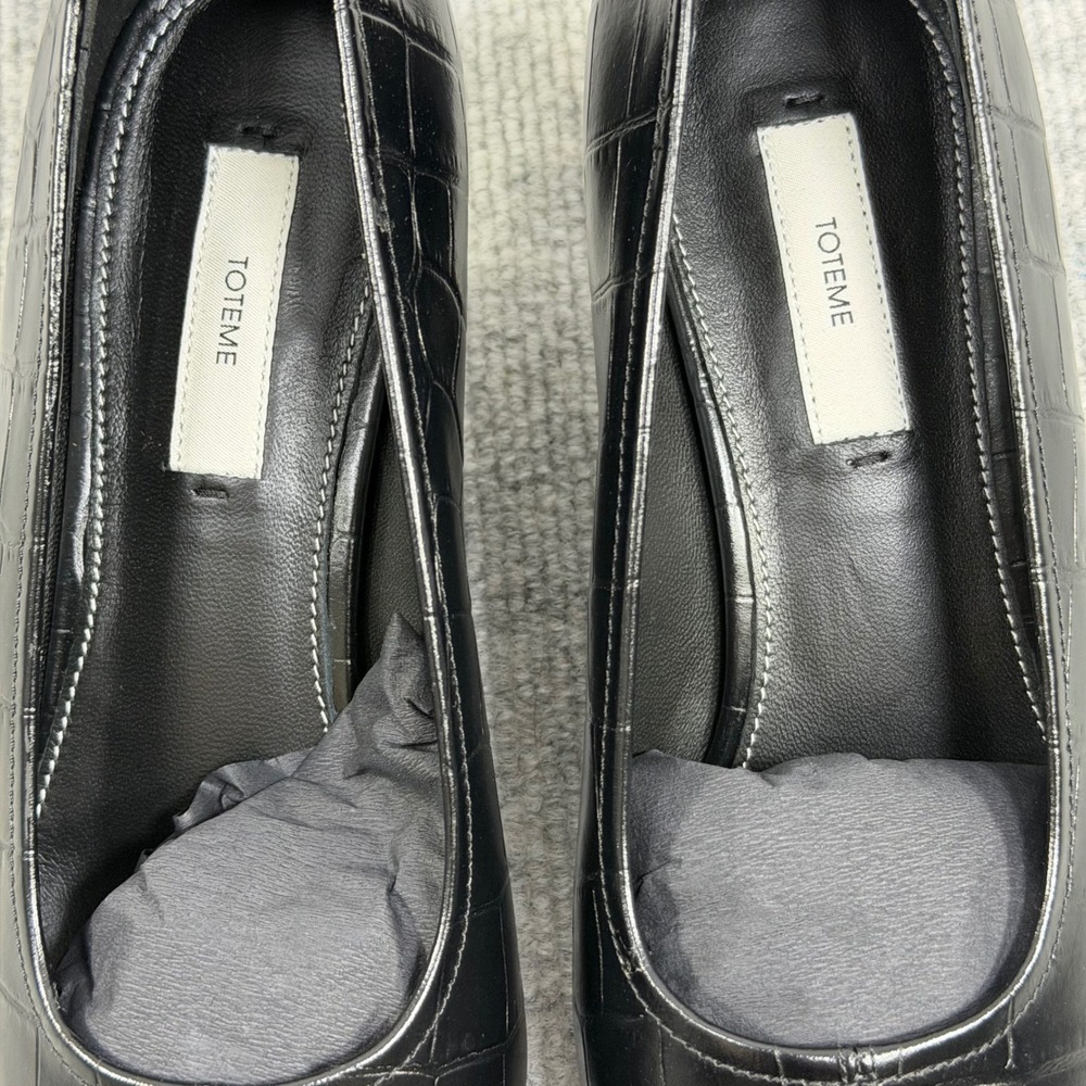 Toteme Size-EU 39 Black Croc Embossed Leather Pointed Toe Wedge Pumps - Picture 10 of 13